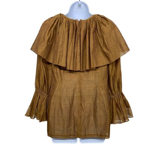 Shannon McLean Women's size S Bronze Ruffle Neck 3/4 Sleeve Designer Top - Picture 7 of 7